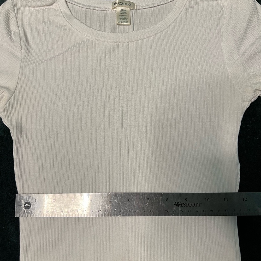 White Ribbed Short Sleeve Top - Picture 3 of 3